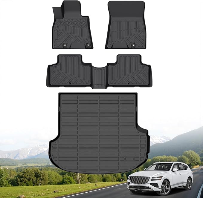 Hutisya-Floor Mats & Cargo Liner Set Fit for Genesis GV80 (Only fit 5 Seats) 2021-2025 All Weather Protection Anti-Slip & Durable TPE Full Set Liners Automotive Accessories-Black