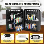 Flexzion Key Cabinet Key Lock Box Wall Mount with 40 Key Holder Organizer Locker Case, Colored Key Tags & Hooks Wall Mounted Lock Box for Keys Storage, Homes, Property, Hotels, Business (Black)