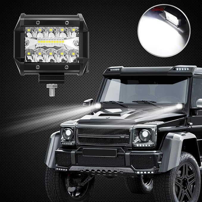 8PCS LED Pods, 4 Inch 60W Light Bar, 4PCS Spot Flood Combo Off Road Triple Row Work 6000LM Driving Fog Lamps for Pickup Truck Jeep ATV UTV SUV Boat Light, 8 Pack White Lights
