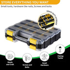 Andalus Tools Organizer Box, Small Parts Storage 34-Compartment Double-Sided Portable Hardware Organizer Removable Plastic Dividers for Screws, Nuts, Bolts, Nails – Yellow (1 Pack, 12.5" x 10.5" x 3")