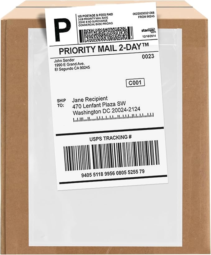100 Count 7" x 10" Shipping Label Envelopes, Clear Packing List Pouches with Self-Adhesive Back, Top Loading for Shipping Labels Sleeves, for Packing Slips, Labels Invoices & Paperwork. GPI