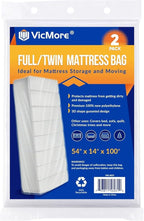 VICMORE 2 Pack Full/Twin Mattress Bags for Moving, Storage & Disposal – Clear Heavy-Duty Plastic Covers, Tear-Resistant & Dustproof, Recyclable (Fits Full XL/Twin XL Beds)