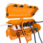 Flemoon Medium Outdoor Electrical Box (11.5x5.2x4 inch), IP54 Waterproof Extension Cord Cover w/6 Cable Entry Ports, Weatherproof Connection Box for Power Strip, Timer, Holiday Lights, Orange