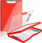 Clipboard with Storage,Heavy Duty Clip Boards 8.5x11 with 2 Storage Case,Clear Visible Top Panel Storage Clipboards,Side Opening Clip Boards,Nursing Clipboard Folder Case for Office Supplies-Red