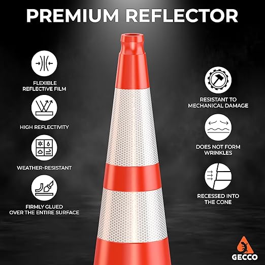 GECCO ™ (8 Pack) 36 Inch 10 Lb Heavy Tall Orange Traffic Cones Set | Large Safety Cones, Orange Cones, Parking Cones, Construction Cones, Road Cones | PVC Plastic & Black Base - [PRO Series]