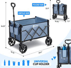 Sekey Wagon Cart with Wheels with 220LBS Capacity,Heavy Duty Wagon Carts Foldable with Drink Holders,Lightweight Utility Portable Cart for Grocery, Shopping, Garden, Camping. Blue
