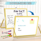 Magnetic Dry Erase White Board, 12" x 8" Double-Sided Golden Aluminum Frame Desktop Whiteboard with Stand, Portable Small Whiteboard Set for Drawing, Office, Home, School