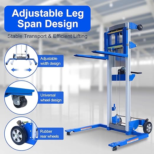 122" 400lbs Material Lift Winch Stacker, Hand Winch Lift Truck with Adjustable Straddle Leg, Manual Material Lifter Pallet Stacker for Contractor, Workshop, Industrial, 42.90" L x 43.30" W