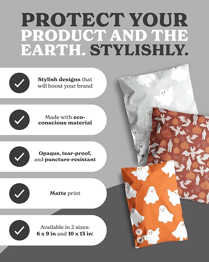 Impack Biodegradable Mailers - Flat Shipping Bags, Waterproof-Printed Mailing Bags-Thick Mailing Envelope for Accessories & Clothing, Self Sealing Envelope (Halloween Bats 25pack, 10x13 Inch)