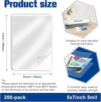 200 Pack 5mil 5“x7" Thermal Laminating Pouches Badge Laminate Pouches Clear Laminated Luggage Tags Printable Laminator Pouches for Business Permits Cards (200, 5.3"x7.3"-5mil)