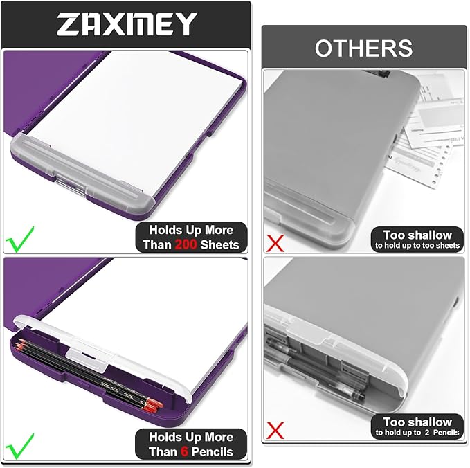Plastic Clipboard with Storage, 8.5 x 11 Storage Organization Box Side-Opening, Heavy Duty Clip Board with Pen Holder and Paper Folder for Nurses, Teachers, Office & School Supply, Dark Purple