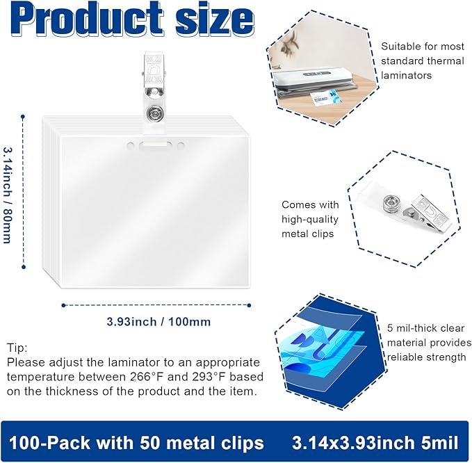 500 Pack 5mil 2.25“x3.75" Thermal Laminating Pouches Badge Laminate Pouches Clear Laminated Luggage Tags Printable Laminator Pouches for Business Permits Cards (100, 3"x4"-5mil)
