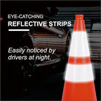 Traffic Safety Cones with Reflective Collars, Orange Construction Cone, Restorable Parking Cones, Heavy Duty Road Cones for Parking Lot, Traffic Control, Driveway Road Parking (4, 28 inch)