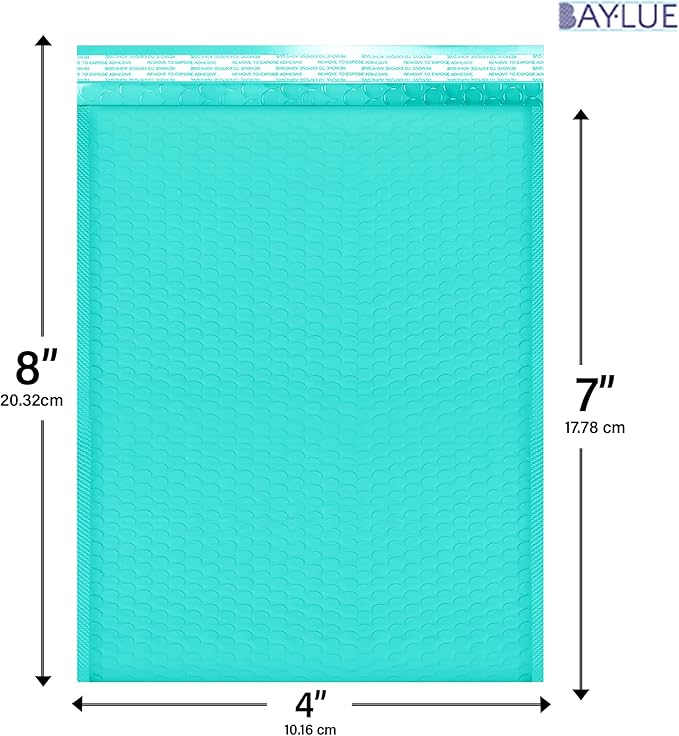 Teal Small Bubble Mailers 4x8 Inch #000 | Thick Padded Poly Mailer Envelopes | Mailing Trading card sports Card Bubble Envelopes | Water & Tear Resistant | 500 Pack Bulk