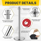 Wesiti 6 Pcs Silver Stainless Steel Stanchion Post with 5 ft Red Braided Rope Crowd Control Stanchions Red Carpet Ropes and Poles Crowd Control Barriers for Party Concert Theater Hotels