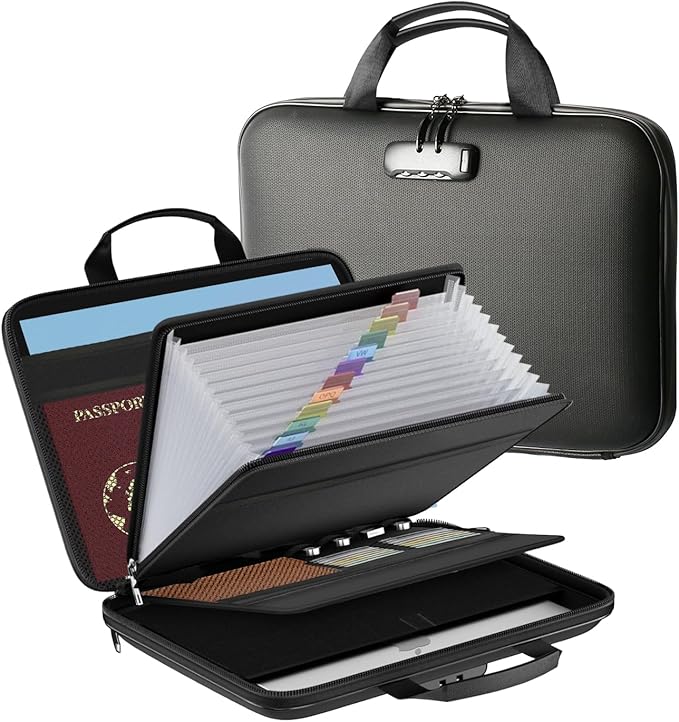 Fireproof Document Box with Lock, Portable Hard-Shell Case Fireproof File Box for Documents, Waterproof Document Box File Organizer for Important Documents/Certificates/Laptop/for Home or Travel
