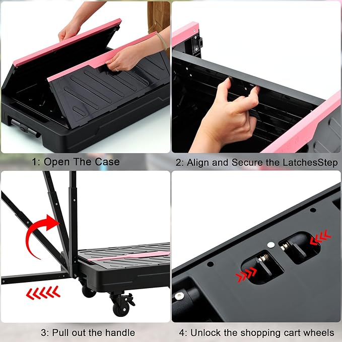 TRULYWIN Foldable Utility Cart with Wheels - Rolling Crate with Wheels, Multi-Function Platform Dolly (132 lbs Capacity) - Flat Tablet Platform & Adjustable Handle for Home,Garden & Travel Utility