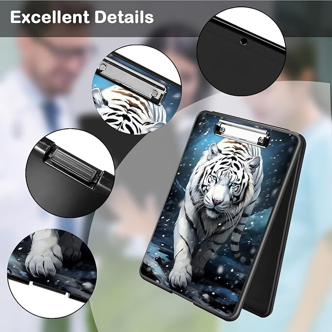 Clipboard with Storage,Office Supplies Nursing Clipboards Folder with Pen Holder Plastic Foldable Clip Board with Storage for Nurse Teacher,White Tiger