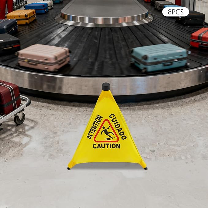 Caution Wet Floor Sign with Storage Tube, 20In Pop Up Wet Safety Signs 8Pcs Floor Safety Sign Warning Caution Cone for Restaurant, Commercial & Office Use
