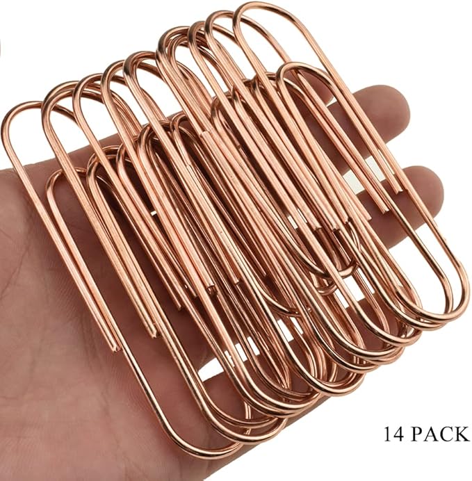HAHIYO Paper Clips Sturdy 4 inches Length 14 Pack Paperclips Heavy Duty Tight Grip Rust Proof Reusable Metal Bright Rose Gold for Home Office School