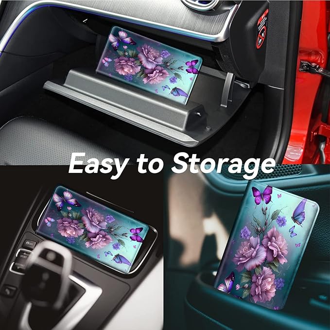 Car Registration and Insurance Holder, Leather Car Glove Box Organizer, Cool Car Accessories for ID, Driver's License Cards & Essential Document, business cards, Men&Women,Pink Butterfly Flower