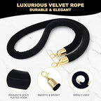 6 Pack Velvet Rope, 5 Feet Black Velvet Stanchion Rope with Gold Polished Hooks, Crowd Control Queue Line Barrier Rope Hanging Ropes for Hotels, Movie Theaters, Grand Openings, Carpet Event