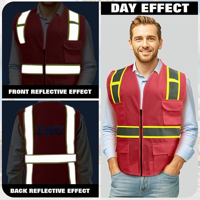 BeautyWill 10/20 Pack Custom Logo Safety Vest,Bulk High Visibility Class 2 Reflective Work Vests