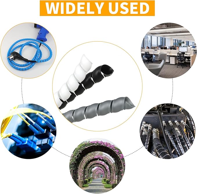 Spiral Wire Wrap, 9.84ft, 16.4ft, 33ft Spiral Cable Wrap Sleeve Hose for Computer, Power, Audio & Video Cords Stop Cord Tangle and Detangler (White, 14mm (9/16")-16.4ft)