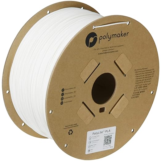Polymaker PLA Filament, White 3D Printing PLA Filament 1.75mm 3kg - PolyLite 3D Printer PLA Filament, Dimensional Accuracy +/- 0.03mm, Compatible with Most 3D Printer, White
