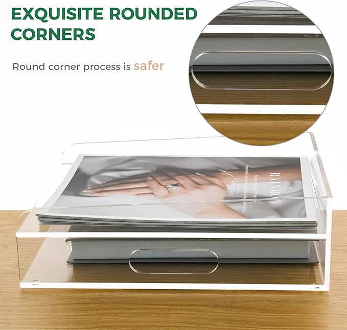 2-Tier Clear Acrylic Paper Trays, Desk File Organizer, A4 Paper Holder, Low-Profile Desk File Sorter for Office/Home, Clear Stackable Letter Tray for Bills, Crafts, Notebooks - Vertical
