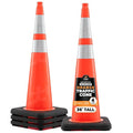 Xpose Safety 36 Inch Orange Slim Line Traffic Cones with 6" & 4" Collars, 4 Pack Multipurpose PVC Plastic Safety Cone for Parking, Soccer, Caution, Kids and Construction - DOT Approved