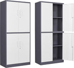 Yizosh Metal Storage Locking Cabinet with 4 Doors and 2 Adjustable Shelves,71" Lockable Garage Tall Steel Cabinet,for Home Office,Living Room,Pantry,Gym,Commercial Storage (Gray White)