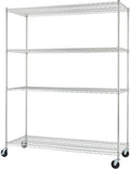 Trinity Basics 4-Tier Adjustable Wire Shelving with Wheels for Kitchen Organization, Garage Storage, Laundry Room, NSF Certified, 600 to 1800 Pound Capacity, 60” by 24” by 72”, EcoStorage Chrome