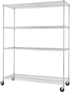 Trinity Basics 4-Tier Adjustable Wire Shelving with Wheels for Kitchen Organization, Garage Storage, Laundry Room, NSF Certified, 600 to 1800 Pound Capacity, 60” by 24” by 72”, EcoStorage Chrome