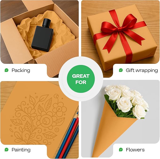 12" x 1200" (100 ft) Orange Kraft Paper Roll, Pack of 2 - USA-Made Quality Craft Paper for Gift Wrapping, Kids' Arts & Crafts, School Projects - 50 lb Natural Material by IDL Packaging
