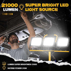 21000 Lumen Work Lights with Stand, 3 Adjustable Head LED Work Light, with Adjustable and Foldable Tripod Stand, Waterproof Lamp with Individual Switch with 6500 Kelvin Color (3-Head-Yellow)