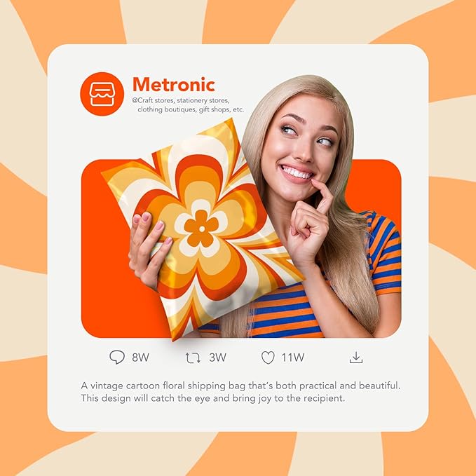 Metronic Poly Mailers 10x13 Inch 100pc Shipping Bags for Clothes,Strong Adhensive Shipping Envelopes for Small Business,Waterproof Mailers Poly Bags for Shipping,Packaging Mailing Bags Orange Flower