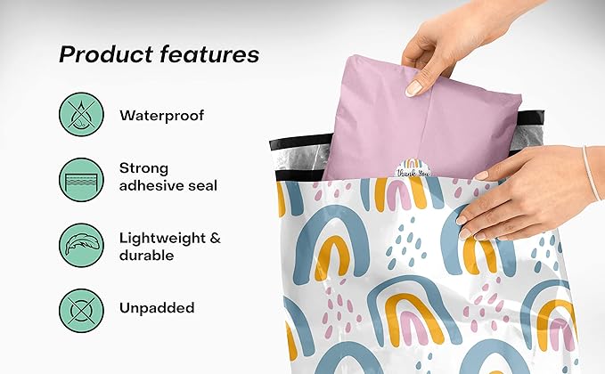 10x13 Poly Mailers – Boho Rainbow – Waterproof, Tear-Resistant Shipping Bags with Adhesive Seal – 100 Pack – Package Mint