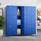 Employee Lockers with 9 Doors,Metal Locker for Employees with 27 Hooks,Metal Locker for Home Office,Assembly Required,Blue