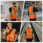 Safety Vest Customize Logo with 5 Pockets & Zipper Reflective High Visibility Vest Class 2 Outdoor Workwear