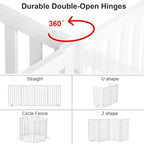 36" Height Extra Tall Freestanding Pet Gate, Solid Wood Folding Safety Fence Wooden Dog Gate with 2 PCs Support Feet Ideal for Stairs, Doorways, Halls, Kitchens, Heavy Duty Gates, 4 Panels, White