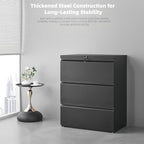 Lateral 3 Drawer File Cabient with Lock, Metal Filing Cabinets for Home Office, Heavty Duty Office Storage Cabinet for A4/Letter/Legal (Matte Black)