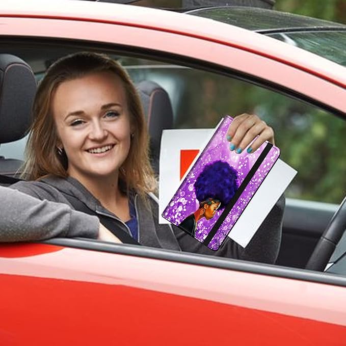 Car Registration and Insurance Holder, Leather Car Glove Box Organizer, Cool Car Accessories for ID, Driver's License Cards & Essential Document,business cards,Men&WomenPurple African Womans