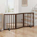 Dog Gates for Doorways, Freestanding Dog Gate Indoor, Foldable Pet Gates for Doorways Bedroom, Puppy Gate with Metal Support Feet, Room Divider 3 Panels (Dark Walnut)