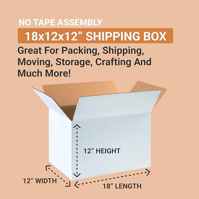 AVIDITI Moving Boxes Medium 18"L x 12"W x 12"H, 25-Pack | Corrugated Cardboard Box for Packing, Shipping and Storage 181212
