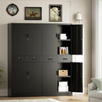 Metal Storage Cabinet，71" Garage Storage Cabinet with 2 Locking Drawer and 2 Adjustable Shelves ，Black Tool Cabinet，Lockable File Steel Cabinet for Home, Office, Gym, School.