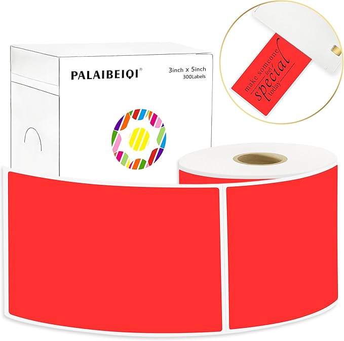 3x5 Inch Thermal Label Stickers,300Pcs Waterproof Rectangle Labels for Storage Bins,Moving Boxes,Address & Inventory Organization,Small Business Labeling,Fluorescent Red