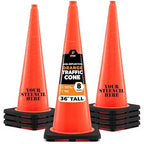 Xpose Safety 36 Inch Orange Traffic Cones, 8-Pack - Multipurpose PVC Plastic Safety Cone for Parking, Soccer, Caution, Kids and Construction - DOT Approved