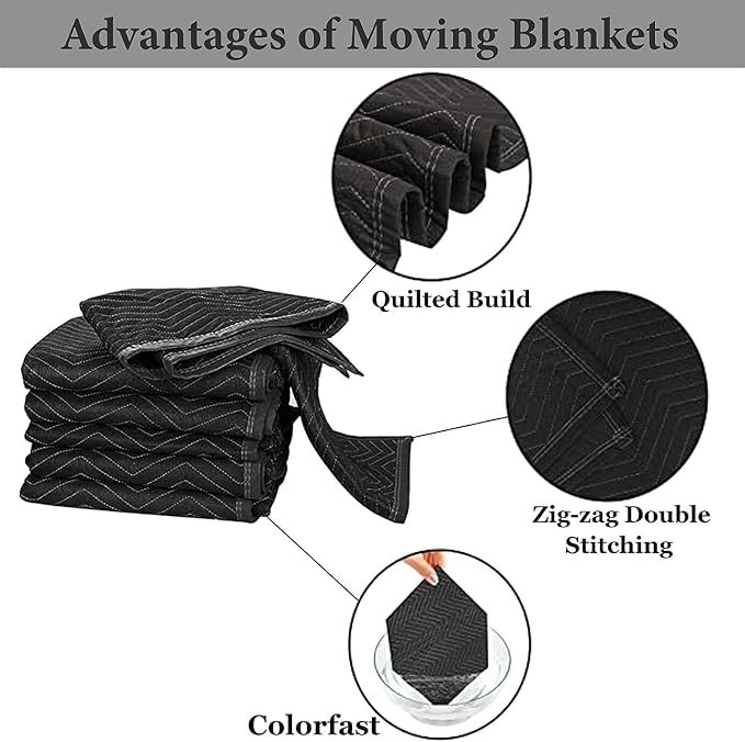 Moving Blanket 40x 72" Moving Pads for Furniture Protection Quilted Packing Shipping Blankets for Furniture Moving Supplies (3 Pack)