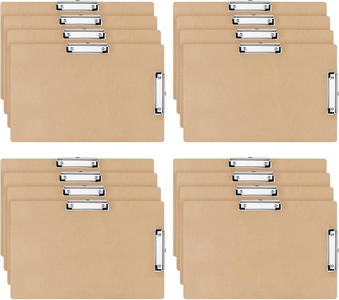 Henoyso 16 Pcs 11x17 Clipboard Wooden Lap Board with Low Profile Clip Brown Double Landscape Clip Hardboard Drawing Board Landscape Horizontal Large Clipboard for Desk Paper Sketching Art Supplies
